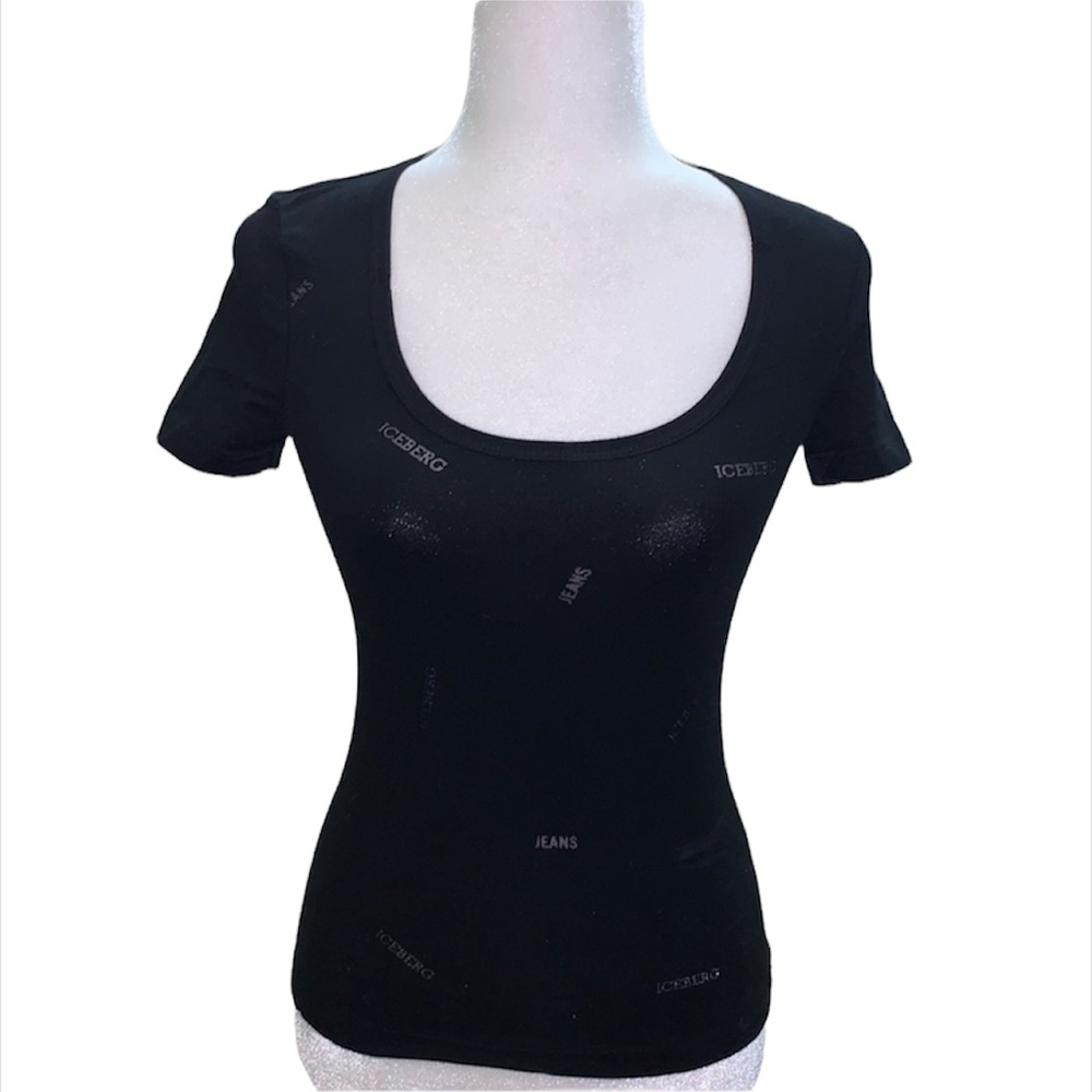 Auth Iceberg Jeans Gilmar Italy logo fitted cotton black shortsleeved T-shirt